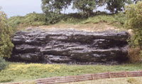 Woodland Scenics C1136 Shelf Ready Rocks, installed landscape example; surrounding scenery is separate.