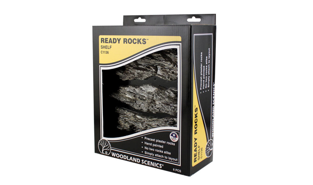Woodland Scenics C1136 Shelf Ready Rocks, manufacturer packaging.
