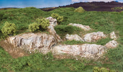 Woodland Scenics C1139 Outcropping Ready Rocks, installed landscape example; surrounding scenery is separate.