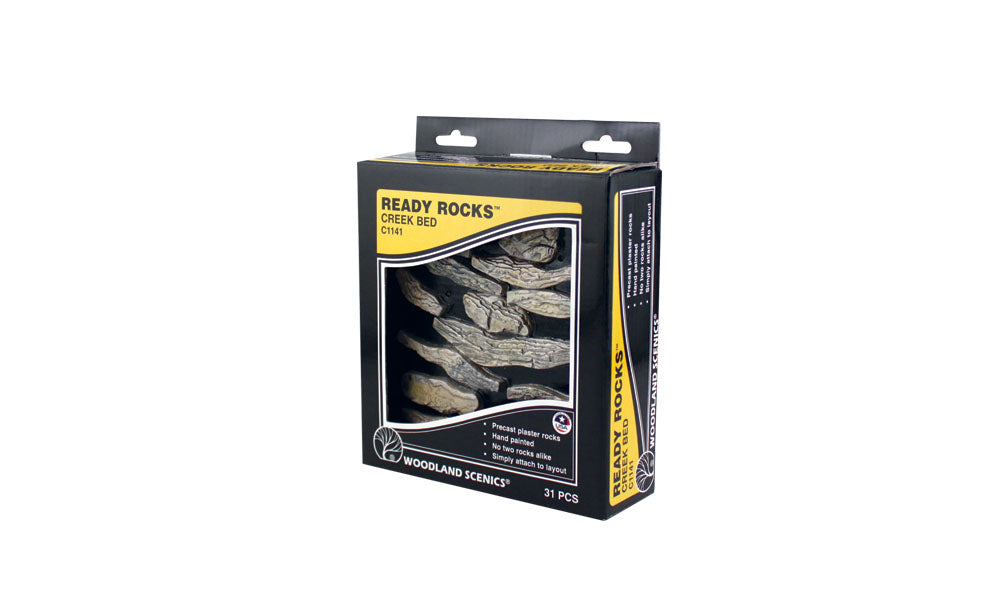 Woodland Scenics C1141 Creek Bed Ready Rocks, manufacturer packaging.