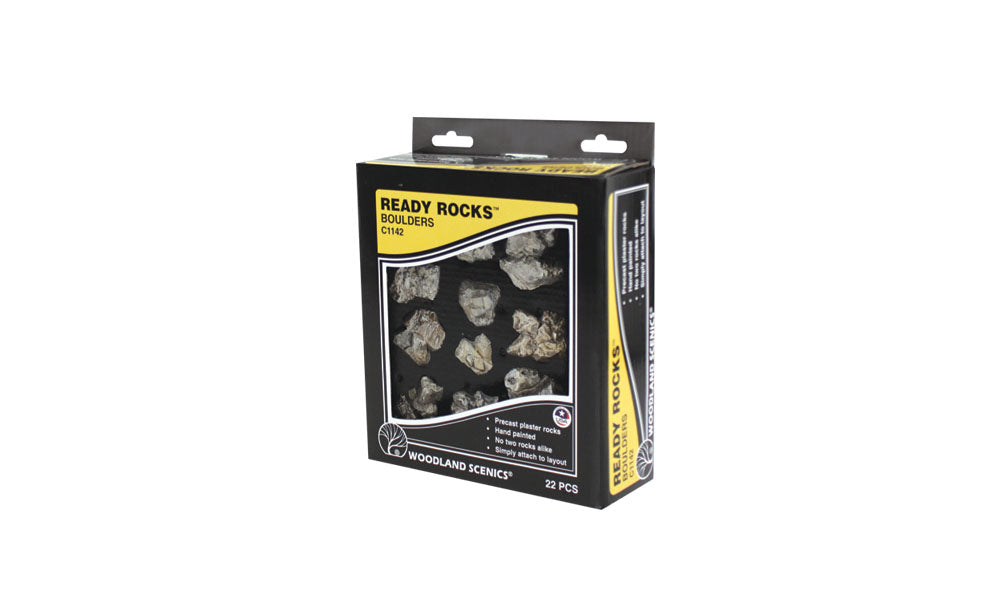Woodland Scenics C1142 Boulder Ready Rocks, manufacturer packaging.