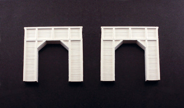Woodland Scenics C1154 N scale timber single-track tunnel portals, pair of unpainted portal castings.