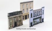 Woodland Scenics C1176 Modeling Sheets building facade and backdrop examples; finished buildings are not included.