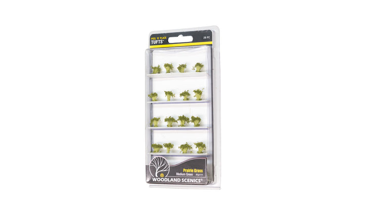 Woodland Scenics FS777 Medium Green Prairie Grass Peel 'n' Place Tufts, 20-piece manufacturer package.