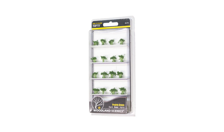 Woodland Scenics FS778 Dark Green Prairie Grass Peel 'n' Place Tufts, 20-piece manufacturer package.