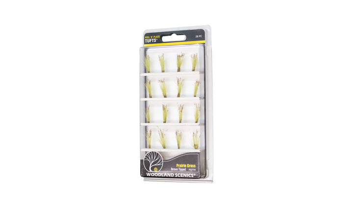 Woodland Scenics FS779 Brown Tipped Prairie Grass Peel 'n' Place Tufts, 20-piece manufacturer package.