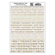 Woodland Scenics MG728 Gothic Railroad Gold numbers dry transfer sheet.