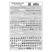 Woodland Scenics MG739 Black 45-degree USA Gothic lettering dry-transfer decal sheet, manufacturer sheet design.