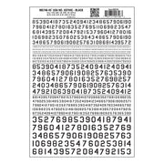 Woodland Scenics MG746 black usa gothic numbers dry-transfer decal sheet, manufacturer sheet design.