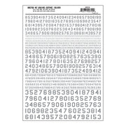Woodland Scenics MG750 Silver 45-degree USA Gothic numbers dry-transfer decal sheet, manufacturer sheet design.