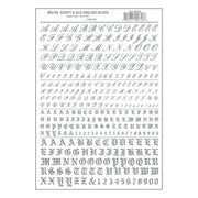 Woodland Scenics MG758 Silver Script and Old English dry-transfer decal sheet, manufacturer sheet design.
