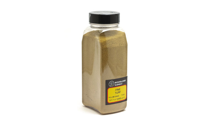 Woodland Scenics T1343 Yellow Grass Fine Turf — manufacturer shaker packaging.