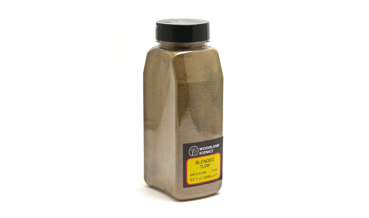 Woodland Scenics T1350 Earth Blend Blended Turf — manufacturer shaker packaging.