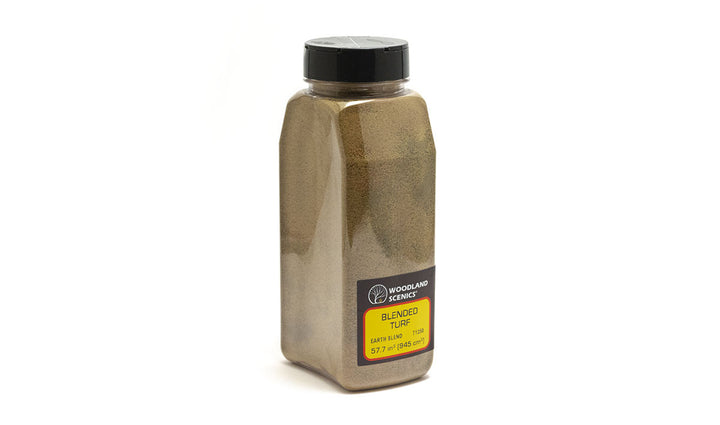 Woodland Scenics T1350 Earth Blend Blended Turf — manufacturer shaker packaging.