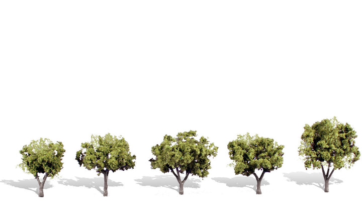 Five Woodland Scenics TR3546 Early Light deciduous model trees