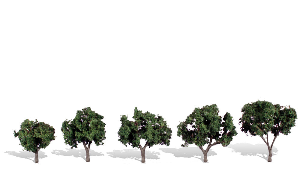 Woodland Scenics TR3548 Cool Shade model trees, set of five.