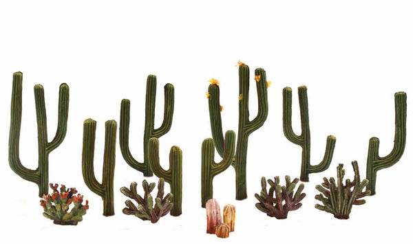 Woodland Scenics TR3600 Cactus Plants assortment showing tall and low desert plants.