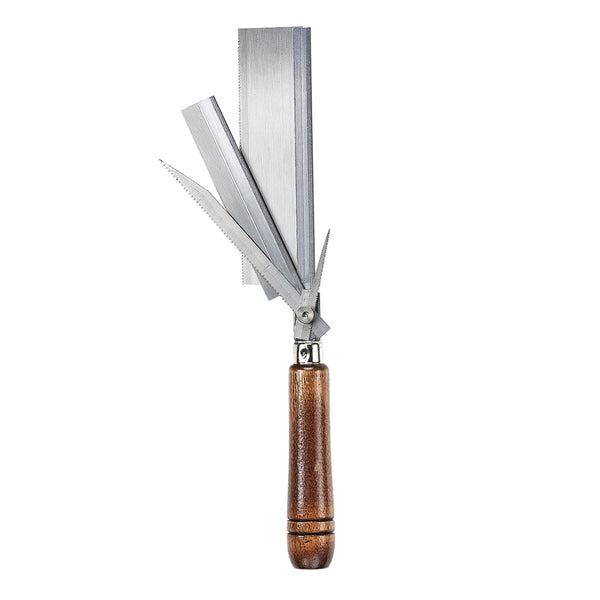 Zona 35-140 four-in-one saw set showing the wooden handle and four interchangeable blades.