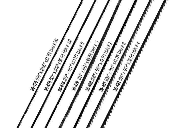 Zona 36-481 size 3 jeweler's saw blade shown in the manufacturer's labeled blade comparison.