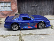 (1 of 2) 1997 Hot Wheels 1:64 scale Blue Ford Mustang Cobra, flame graphics, loose. Definitely has wear, please see pics. BARGAIN BIN!