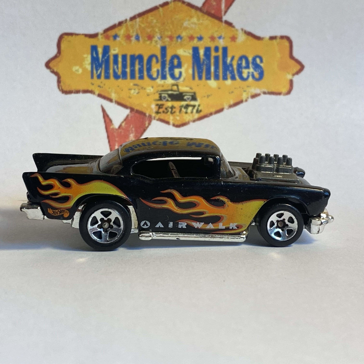 1998 Hot Wheels 1957 Chevy Black w/Flames Airwalk Promotional Exclusive LOOSE