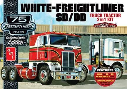 AMT-1046 White Freightliner 2-in-1 SC/DD Cabover Tractor (75th Anniversary) 1:25 Scale Model Kit