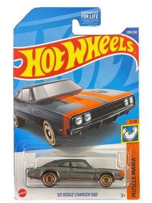 Collectable Carded Hot Wheels - 1969 Dodge Charger 500 - Gray and Orange