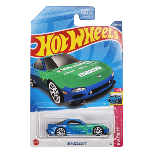 Collectable Carded Hot Wheels - 1995 Mazda RX-7 - Blue and Green FALKEN Tires