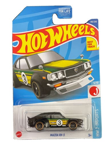 Collectable Carded Hot Wheels 2022 - Mazda RX-3 - Black and Yellow 3