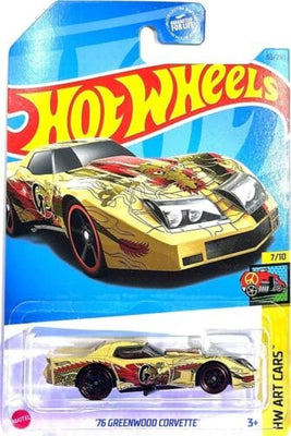 Collectable Carded Hot Wheels 2023 - 1976 Greenwood Corvette - Gold Dragon HW Art Car