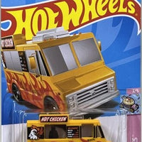 Collectable Carded Hot Wheels 2023 - Quick Bite Food Truck - Hot Chicken Yellow with Flames