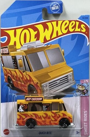 Collectable Carded Hot Wheels 2023 - Quick Bite Food Truck - Hot Chicken Yellow with Flames