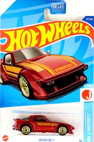 Collectable Carded Hot Wheels - Mazda RX-7 - Dark Red and Gold