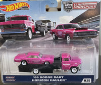 Collectable Carded Hot Wheels Car Culture Team Transport '68 Dodge Dart Horizon Hauler Dressed in Pink and White