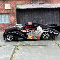 Custom Hot Wheels 1941 Willys Coup Drag Car In Master of the Universe Ram Man Livery With American Racing Wheels With Rubber Tires