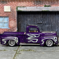 Custom Hot Wheels - 1949 Ford F1 Pick Up Truck - Purple and Cream - Chrome BBS Wheels - Rubber Tires