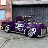 Custom Hot Wheels - 1949 Ford F1 Pick Up Truck - Purple and Cream - Chrome BBS Wheels - Rubber Tires