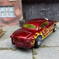 Custom Hot Wheels 1950 Ford Shoebox Dressed In Candy Apple Red With Flames With American Racing Wheels With Rubber Tires
