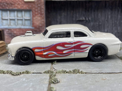 Custom Hot Wheels 1950 Shoebox Shoe Box Ford In Pearl White With Black Deep Dish 5 Spoke Wheels With Rubber Tires