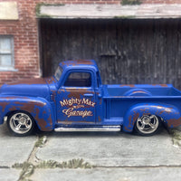 Custom Hot Wheels 1952 Chevy C1500 Apache Pick Up In Shop Truck Blue Paint Scheme With Chrome American Racing Wheels With Rubber Tires