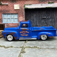 Custom Hot Wheels 1952 Chevy Pick Up Truck In Rat Rod Blue With Chrome Smoothie Wheels With Rubber Tires
