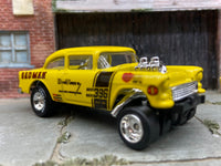 Yellow BADMAN Racing 1955 Chevy Gasser custom Hot Wheels — view 8