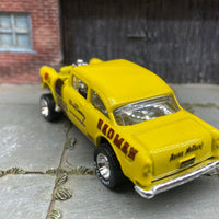 Custom Hot Wheels 1955 Chevy Gasser Drag Car Goodyear Drag Slicks Custom Painted Yellow BADMAN Decals