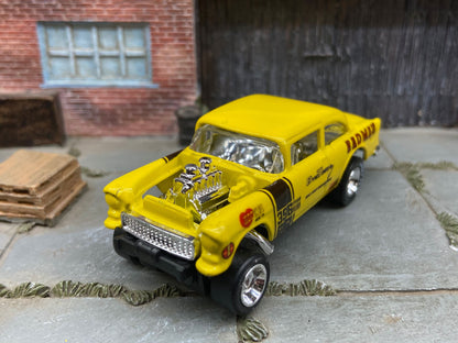 Custom Hot Wheels - 1955 Chevy Gasser Drag Car - Goodyear Drag Slicks - Custom Painted Yellow BADMAN Racing