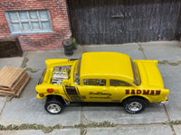 Yellow BADMAN Racing 1955 Chevy Gasser custom Hot Wheels — view 6
