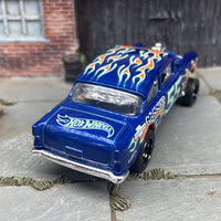 Custom Hot Wheels 1955 Chevy Gasser In Blue With Black 5 Spoke Race Wheels With Rubber Tires