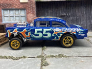 Custom Hot Wheels 1955 Chevy Gasser In Blue With Gold 5 Spoke Race Wheels With Rubber Tires