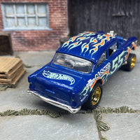 Custom Hot Wheels 1955 Chevy Gasser In Blue With Gold 5 Spoke Race Wheels With Rubber Tires
