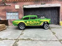 Guster green and yellow 1955 Chevy Gasser custom Hot Wheels, view 1