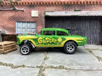 Guster green and yellow 1955 Chevy Gasser custom Hot Wheels, view 3